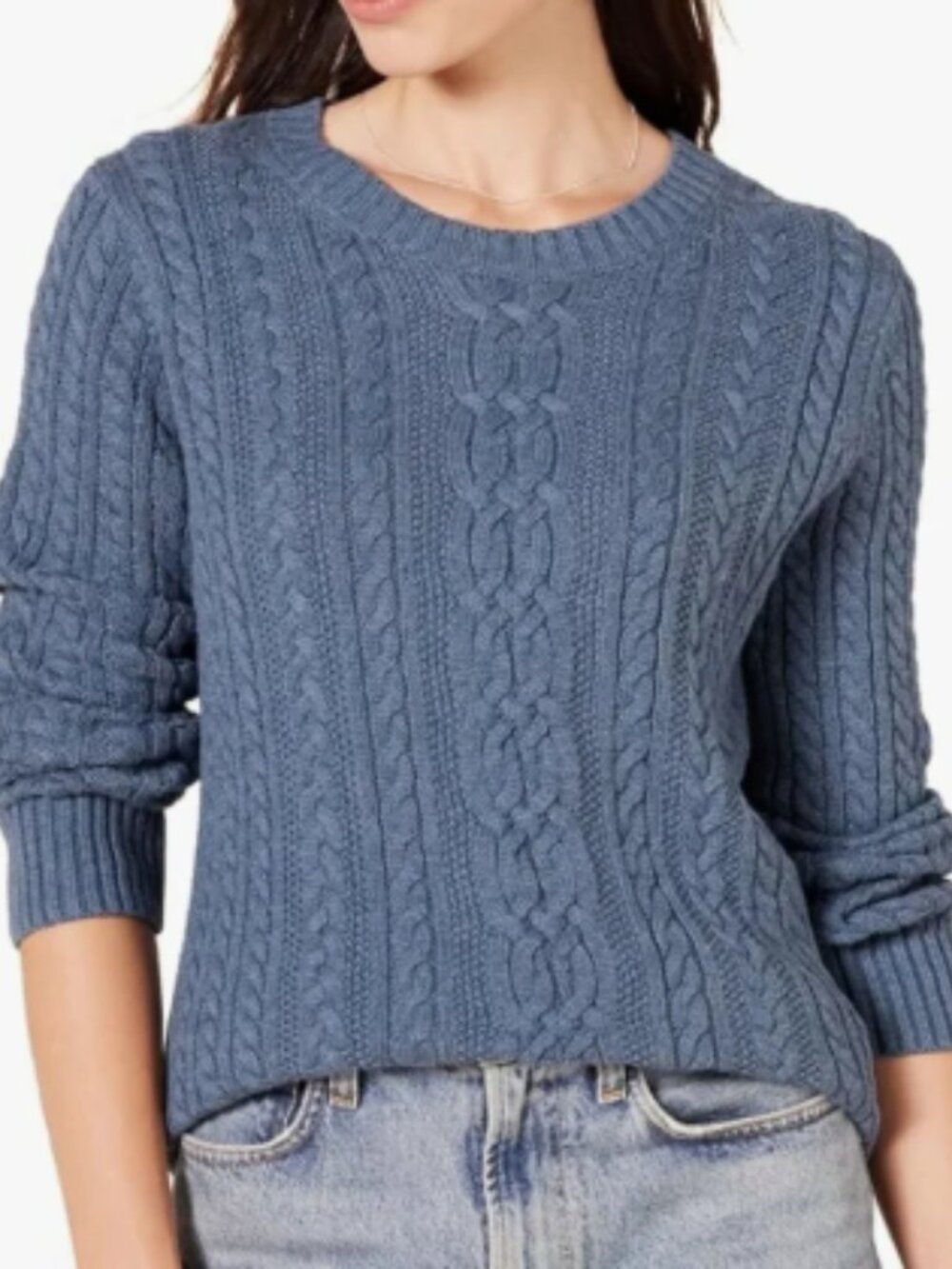 Navy Blue 100% Cotton Cable Knit Sweater